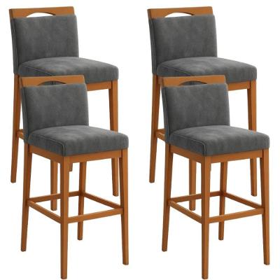 Kit 4 Banquetas Alta Cozinha Gourmet Suede Assento Estofado com Encosto Cinza