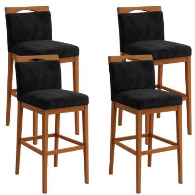 Kit 4 Banquetas Alta Cozinha Gourmet Assento Suede Encosto Ergonômico Preto Tatite Decor