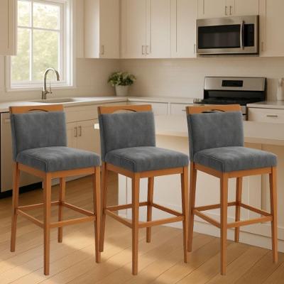 Kit 3 Banquetas Altas Cozinha Gourmet Estofadas Suede Cinza com Encosto Online Confort