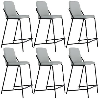 Kit 6 Banquetas Altas C01 Courino Saturno Off White Assento Estofado com Encosto Preto Lyam Decor