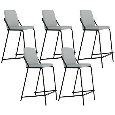 Kit 5 Banquetas Altas C01 Courino Saturno Assento Estofado com Encosto Preto Lyam Decor