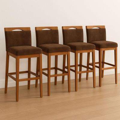 Kit 4 Banquetas Alta Cozinha Gourmet Assento Suede Encosto Ergonômico Marrom