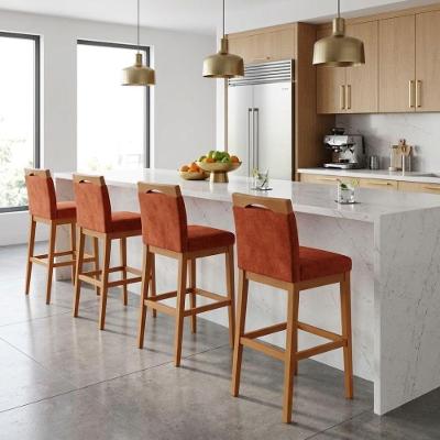 Kit 4 Banquetas Alta Cozinha Estofada Suede Terracota com Encosto Online Confort