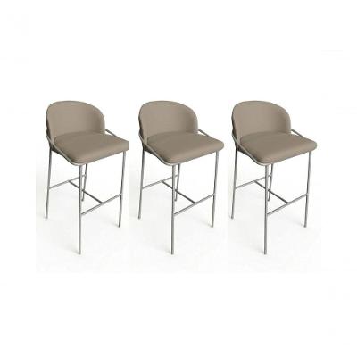 Kit 3 Banquetas Luzzi Tecido Bouclé Base Aço Encosto Bege Gat Magazine