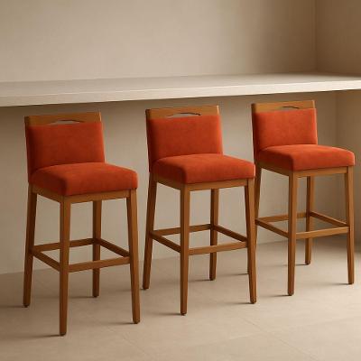 Kit 3 Banquetas Alta Cozinha Gourmet Suede Terracota Encosto Fixo Black House Decor