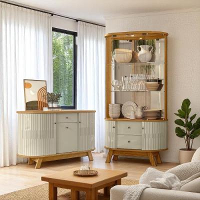 Conjunto Buffet e Cristaleira Monza Moss 4 Portas MDP Cumaru-opala Madetec Móveis