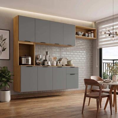 Cozinha Compacta Aura 8 Portas 1 Gaveta Cinamomo Cinza Acetinado Mobilihouse