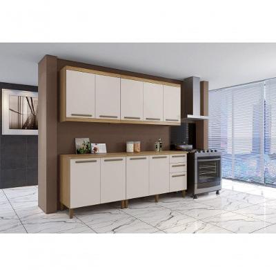 Cozinha Conjugada Criativa Requinte 200cm cinamomo-off para Ambiente Integrado Arte Móveis