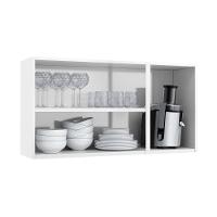 Armário Aéreo p/ Cozinha Diamante 3 Portas c/ Vidro 105cm Branco/Preto - Telasul
