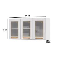 Armário Aéreo p/ Cozinha Diamante 3 Portas c/ Vidro 105cm Branco/Preto - Telasul - 5