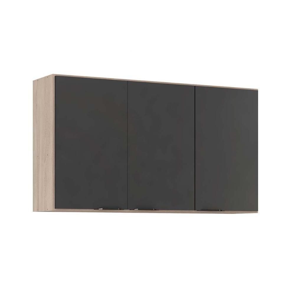 Armário Aéreo p/ Cozinha Firenze 3 Portas 120cm Avena/Grafito - Demóbile - 1