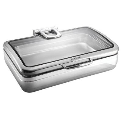 Rechaud Tramontina Banho Maria Retangular Em Aço Inox Com Tampa Basculante E Cuba 1-1 11,2 L