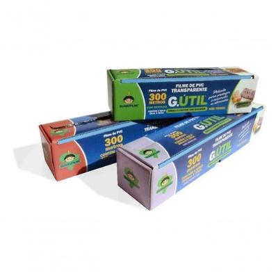 Rolo de Filme Pvc 45cm X 300m com Trilho Cortante Kit 3 Caixas Transparente Guarufilme