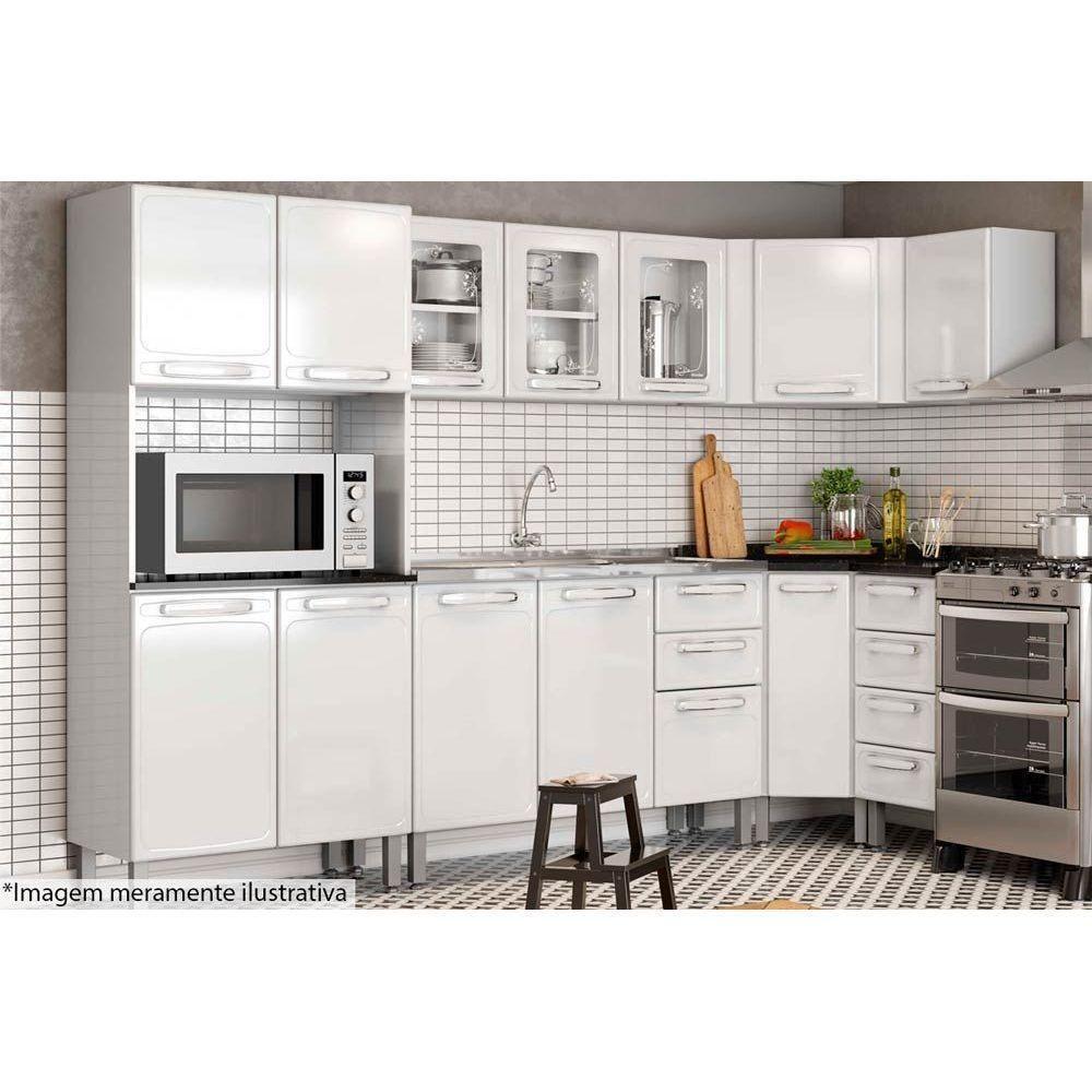 Armário Aéreo p/ Cozinha Evidence 7009 3 Portas c/ Vidro 120cm Branco - Bertolini - 2