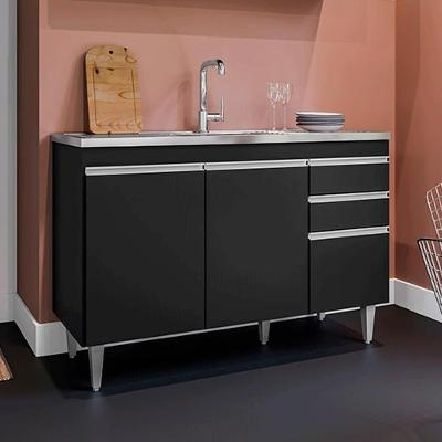 Balcão de Cozinha para Pia Pursat G96 2 Gavetas Mdf-mdp Preto Gran Belo