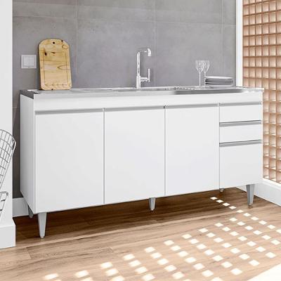 Balcão de Cozinha para Pia Marcos 4 Portas 2 Gavetas 160cm Branco Gran Belo