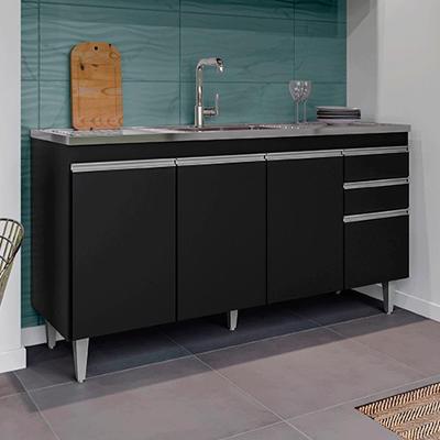 Balcão de Cozinha para Pia Dodoma G96 2 Gavetas 150cm Preto Gran Belo