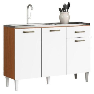 Balcão para Pia Atenas 3 Portas 1 Gaveta MDP 120cm Branco Aramóveis