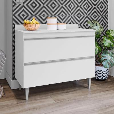 Balcão de Cozinha com Tampo Wollo G96 2 Portas Mdf Mdp Branco Gran Belo