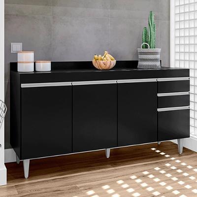 Balcão de Cozinha com Tampo Marcos G96 4 Portas 2 Gavetas 160cm Preto Gran Belo
