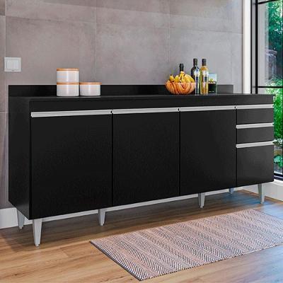 Balcão de Cozinha com Tampo Apex MDP BP G96 4 Portas 2 Gavetas Preto Gran Belo
