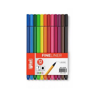 Caneta Ponta Fina OEM Glizi Fineliner 0,4mm Kit 12 Cores Coloridas