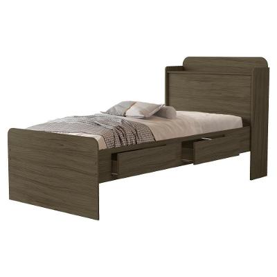 Cama Solteiro Tamires com Baú e Gavetas MDF Castanho Milani Movelaria