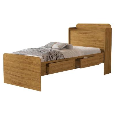 Cama Solteiro Tamires com Baú e 2 Gavetas em MDF Marrom Milani Movelaria