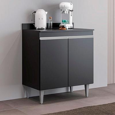 Conjunto Balcão de Cozinha com Tampo Papin G96 4 Portas MDP-BP 80cm Preto Gran Belo