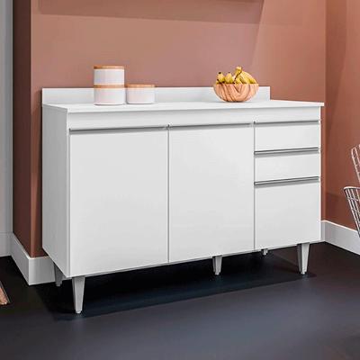 Conjunto Balcão de Cozinha Pursat G96 3 Portas 2 Gavetas MDF-MDP 120cm Branco Gran Belo