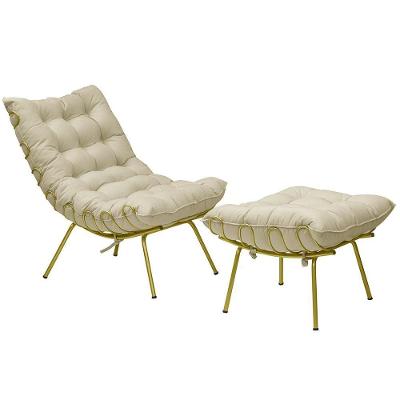 Conjunto Poltrona e Puff Abel G41 Decorativo Suede Bege com Pés Palito Gran Belo