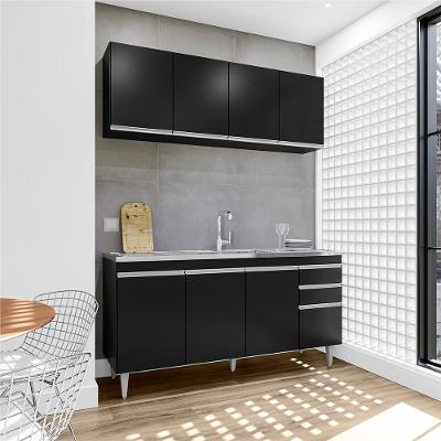 Conjunto Balcão de Cozinha e Aéreo Marcos G96 Mdf-mdp Preto Gran Belo
