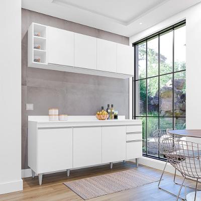 Conjunto Balcão de Cozinha Apex Armário Aéreo 8 Portas 2 Gavetas Branco Gran Belo
