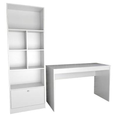 Conjunto Mesa Escrivaninha e Estante B30 Moderno MDP 120cm Branco Nova Mobile