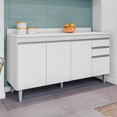 Conjunto Balcão de Cozinha Dodoma G96 4 Portas 2 Gavetas 150cm Branco Gran Belo