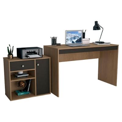 Conjunto Mesa Escrivaninha e Armário B32 Moderno 1 Gaveta MDP 120cm Mel Preto Nova Mobile