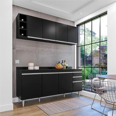 Conjunto Balcão de Cozinha com Aéreo G96 8 Portas 2 Gavetas Mdp 180cm Preto Gran Belo
