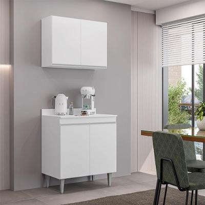 Conjunto Balcão de Cozinha com Armário Aéreo Papin G96 4 Portas MDP-BP 80cm Branco Gran Belo