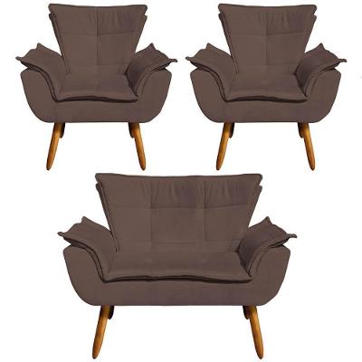 Conjunto 2 Poltronas e 1 Namoradeira Charger G19 Suede Marrom Gran Belo