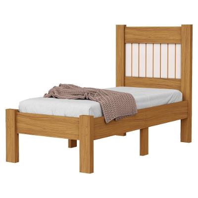 Cama de Solteiro Bela em Mdf 199x95cm Off White com Cabeceira Ripada Milani Movelaria