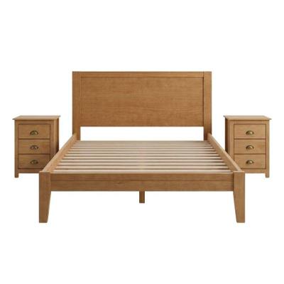 Cama Casal Topazio com 2 Mesas de Cabeceira 3 Gavetas Madeira Maciça Taeda Marrom Milani Movelaria