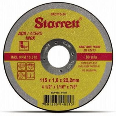 Disco Abrasivo de Corte 115x1,6x22,2mm Dac115-24 para Aço Carbono e Inox Starrett
