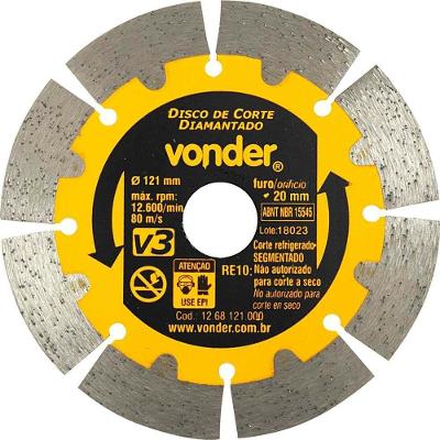 Disco de Corte Diamantado Segmentado 121mm V3 para Concreto e Alvenaria Vonder