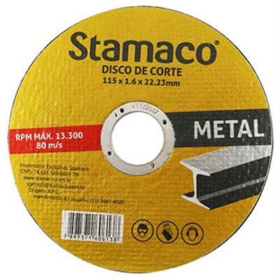 Disco de Corte para Metal 6138 115x1,6x22x23mm Reforçado com Fibra de Vidro Stamaco