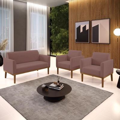 Conjunto 2 Poltronas e 1 Namoradeira Isabella Veludo Rose G19 com Espuma D-23 Gran Belo