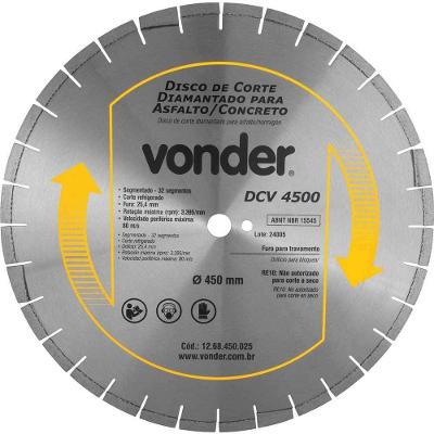 Disco Diamantado 450mm DCV 4500 para Asfalto e Concreto Segmentado para Cortadora de Piso Vonder