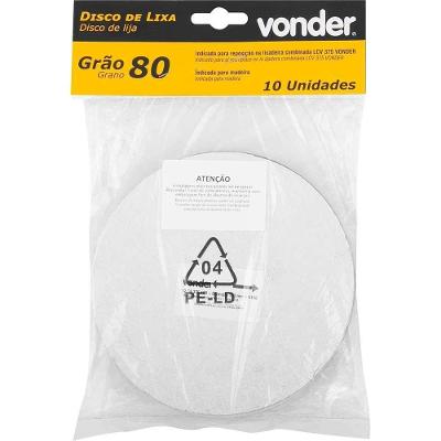 Disco de Lixa 150mm Grão 80 para Lixadeira LCV 375 Pacote com 10 Unidades Vonder