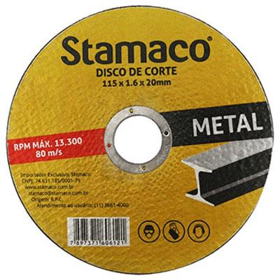 Disco de Corte para Metal 115x1,6x20mm 6121 Reforçado com Fibra de Vidro Stamaco
