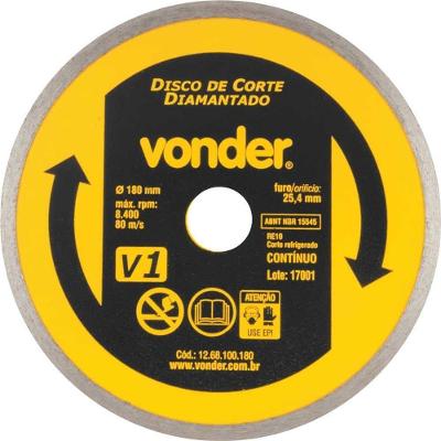 Disco de Corte Diamantado 180mm V1 Contínuo para Mármore e Granito Vonder