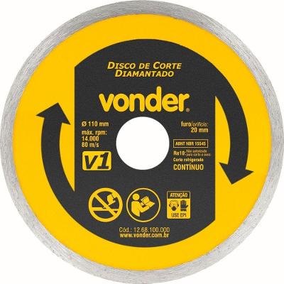 Disco de Corte Diamantado 110mm Furo 20mm V1 para Mármore Granito e Cerâmica Vonder